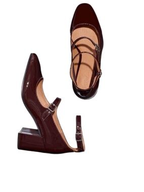 Madewell The Maddie Heeled Mary Jane Patent Leather Shoes Womens 9 Brown Preppy